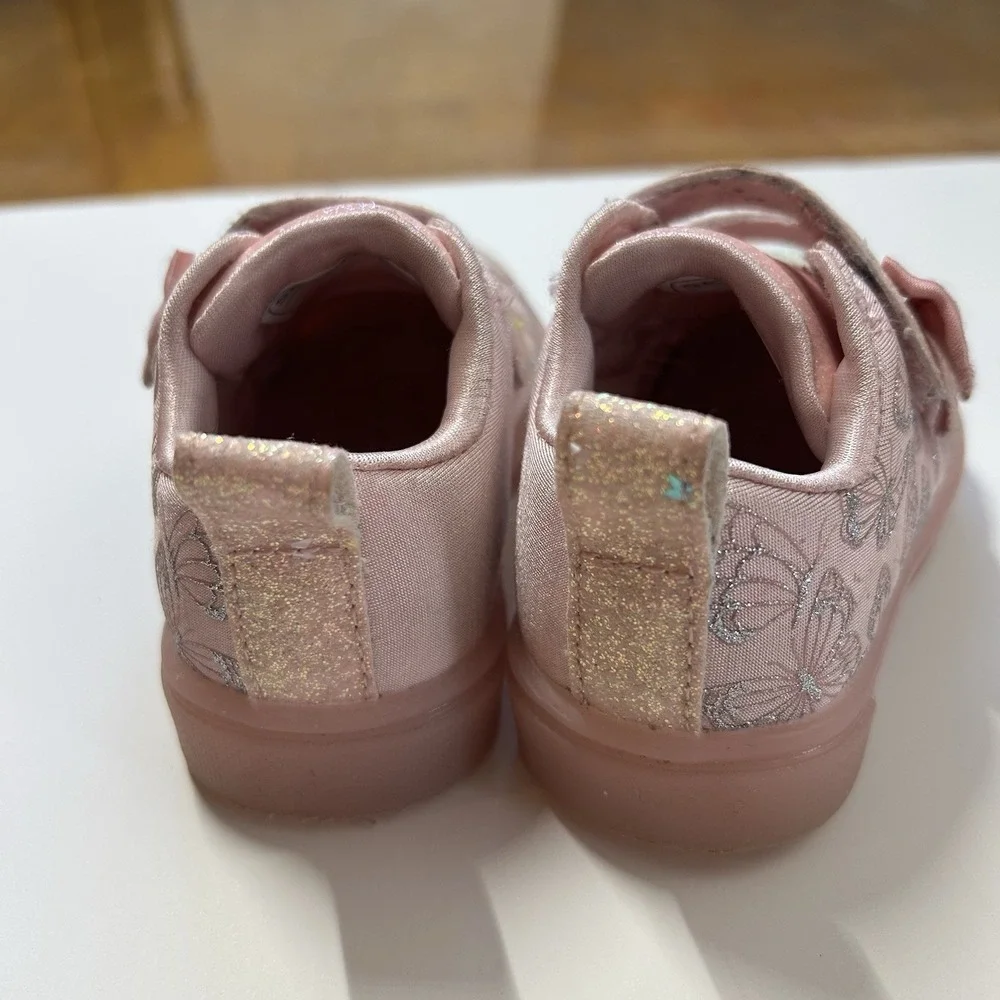 Skechers Twinkle Toes Pink Glitter Butterfly Toddler Sneakers - Size 5